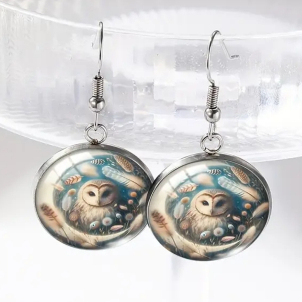 2/$30 Western Owl Design Tribal Preppy Boho Silver Fishhook Gift Earrings-(#099)